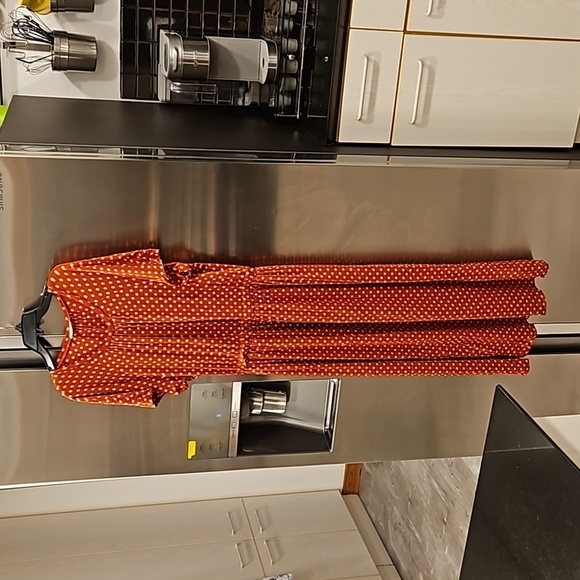 💕STINE GOYA💕 Caitlin Midi Dress ~ Rust Orange Polka Dot Print Medium - Picture 12 of 16